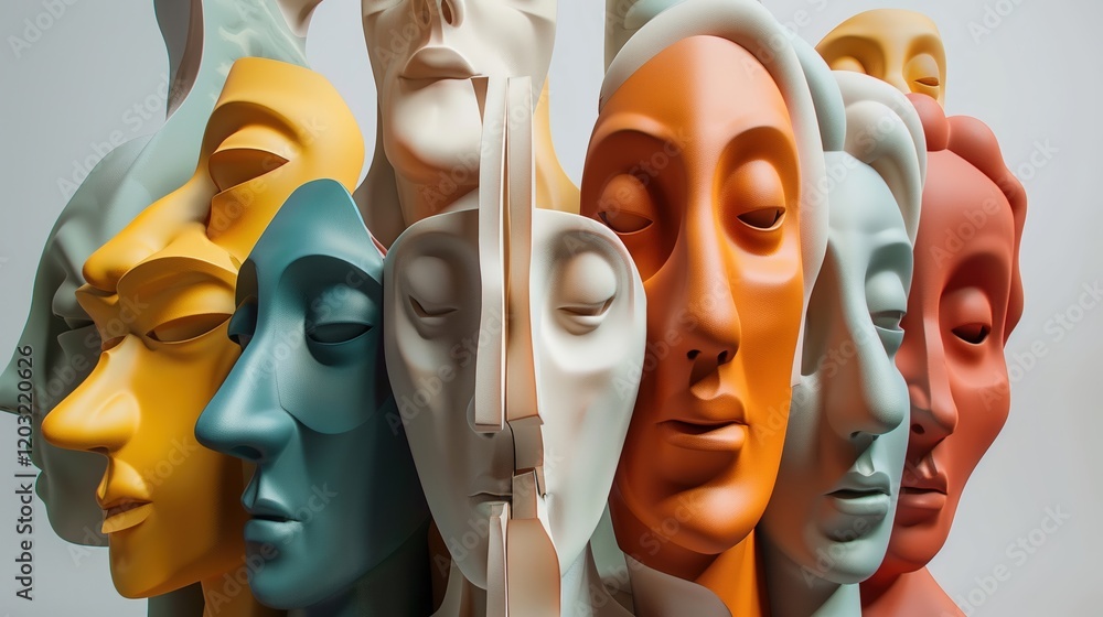 Poster design a collection of 3d clay renders that depict abstract representations of everyday objects and 
