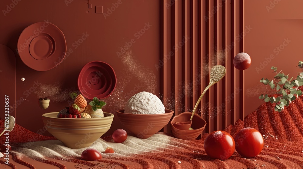 Poster design a collection of 3d clay renders that depict abstract representations of everyday objects and 