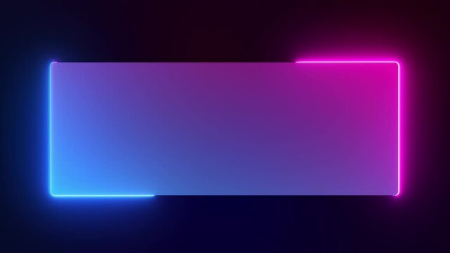 3D render, Abstract neon rectangle frame with purple blue laser beams