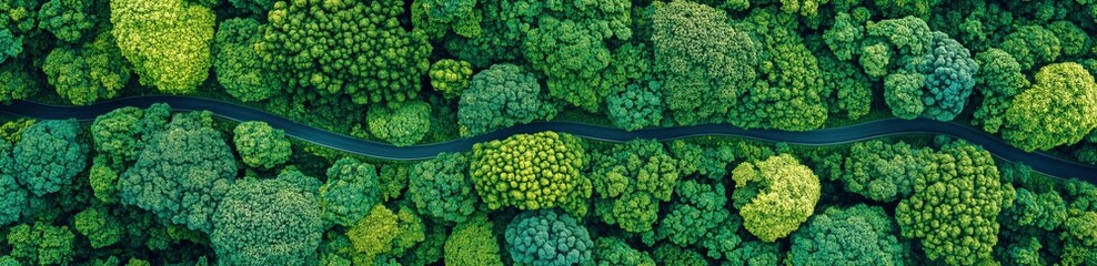 Aerial View of Lush Forest: A breathtaking aerial shot captures a dense, vibrant forest with a river weaving through its heart, showcasing the intricate beauty and interconnectedness of nature.  