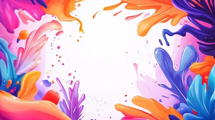 Obraz premium Vibrant colorful paint splashes frame a white background.