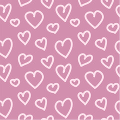 Seamless pattern of hand-drawn heart doodles on a pink background, perfect for valentine's day designs, romantic decorations, gift wrapping, or digital projects