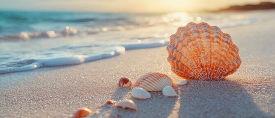 seashells on the beach HD 8K wallpaper Stock Photographic Image