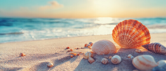 seashells on the beach HD 8K wallpaper Stock Photographic Image
