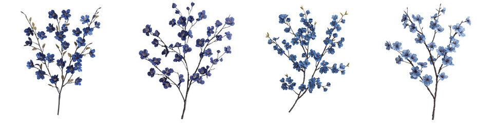 Fototapeta premium Elegant and Delicate Blue Floral Branches with Blooming Flowers against a Soft Natural Background in the Spring Season Botanical Floral Design with Organic Blossoms and Petals