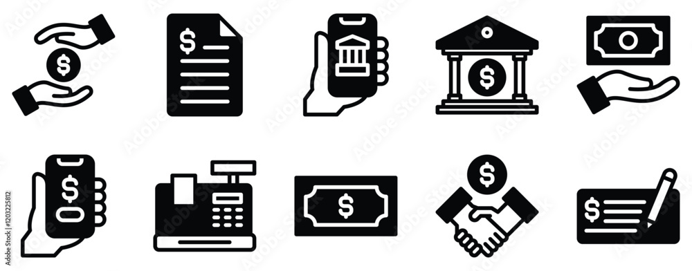 Poster bill and payment method icon set secure solid style collection for transactions