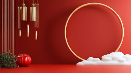 Red gold minimalist scene serene ambiance. AI Generated