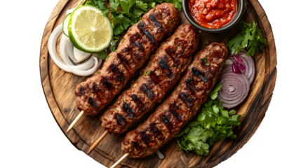 Flavorful Adana kebab on a transparent background. isolated background.