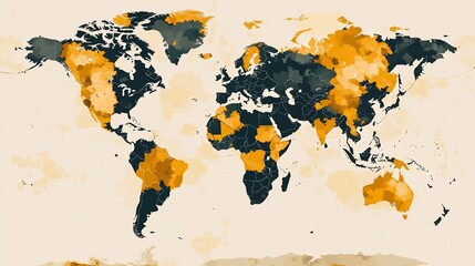 World map showing geographical distribution using dark and light orange color scheme.