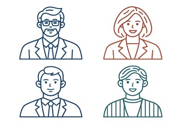Business people icon set in line art style.