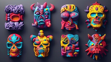 Design a series of 3D clay icons that represent various food and culinary concepts, such as fruits, vegetables, and different cuisines Use a mouthwatering 