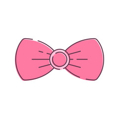 A decorative pink bow tie. Can be used as an accessory for hair or clothing.