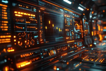 Fototapeta premium Futuristic Control Panel: Orange and Blue Digital Interface