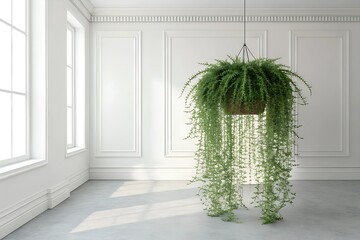 Green pot plant in a white room as decoration. Rhipsalis