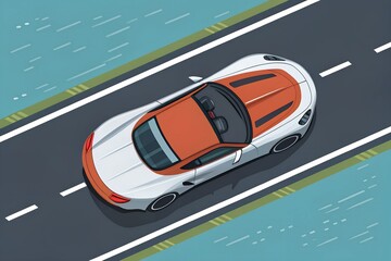 Obraz premium Sport car icon, detailed transport view from above