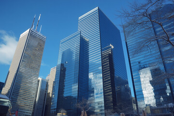 Fototapeta premium Modern Skyscrapers Against a Blue Sky