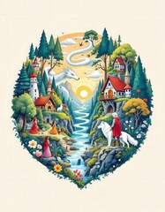 Enchanted Fantasy Landscape with Dragon and Wolf