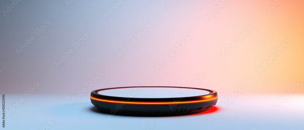 Poster futuristic platform with glowing edges on a gradient background for digital presentations.