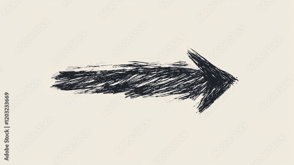 Poster rough charcoal arrow: a bold, hand-drawn charcoal arrow pointing to the right, rendered with a textu