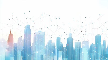 Obraz premium Futuristic cityscape skyline with digital network connections. (1)