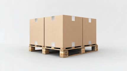 Three large cardboard boxes on a wooden pallet.