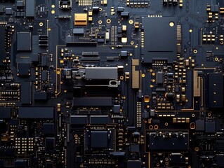 Fototapeta premium Abstract Dark Gold Circuit Board Texture. AI Generated