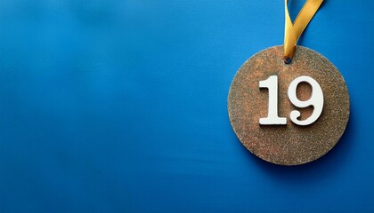 Banner number 19 on blue background, copy space. Generated image