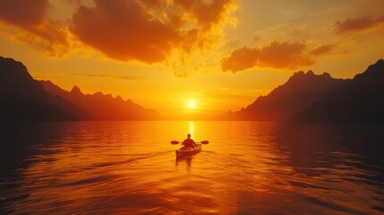 Fototapeta premium Person in a boat on a calm body of water during a sunny day outdoors