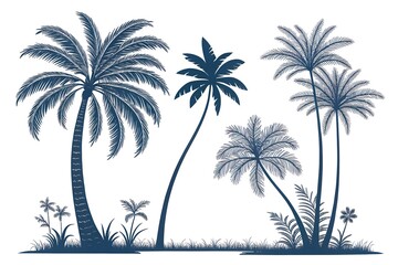Palm tree silhouettes on a white background, design element