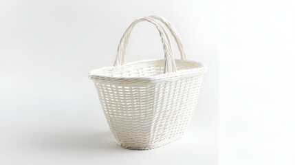 Obraz premium empty wicker basket isolated on a white background,A blank white paper shopping bag, ideal for retail or gift packaging, A white empty plastic shopping basket, ready for groceries 