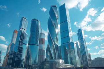 Fototapeta premium Modern Skyscrapers Against a Blue Sky