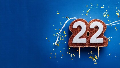 Banner number 22 on blue background, copy space. Generated image