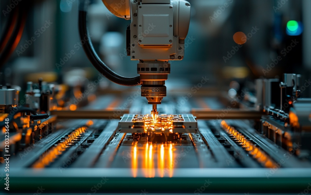 Aufkleber Robotic arm precisely assembling electronic components on a circuit board.