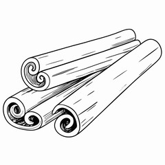 Cinnamon sticks in black and white line art