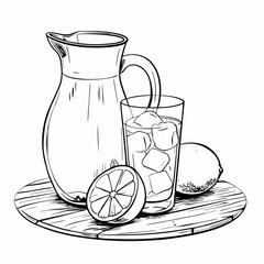 Lemonade pitcher and glass illustration in sketch style