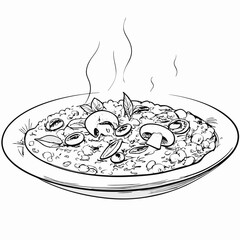 Bowl of risotto with vegetables illustration in sketch style