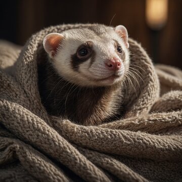 close up of a raccoon Fretka
Close-up Portrait of a Curious Ferret with Black and White Fur
Curious and Energetic Ferret in a Tailored Business Suit Gazing Intently an Unconventional Animal Concept Po