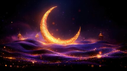 Glowing Crescent Moon in a Mystical Nightscape