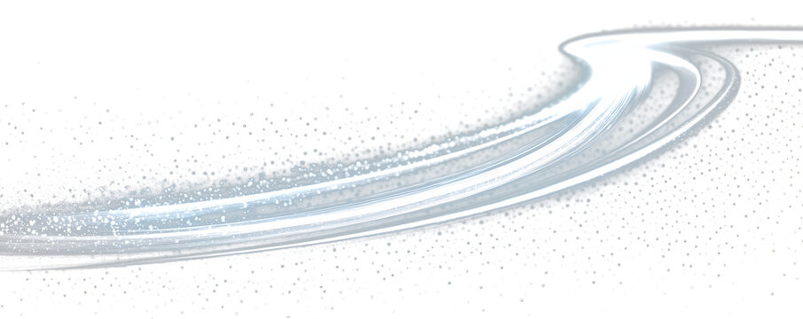 White fast speed trail with sparkles on dark background. Glow and blur motion effect vector illustration set. Transparent dynamic frost air tail streak. Isolated png magic wind swirl design.