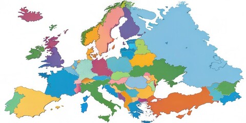 Obraz premium Detailed map of Europe with borders of regions and countries, Map illustration