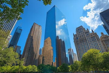 Fototapeta premium Modern Skyscrapers Against a Blue Sky