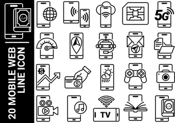 mobile web line icon, black and white