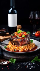 Delicious Roasted Meat Risotto Dish Warm Lighting. AI Generated