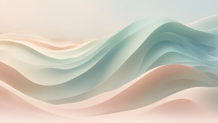 Obraz premium Abstract pastel-colored wavy background with layered, flowing curves in soft peach, mint green, and cream tones.