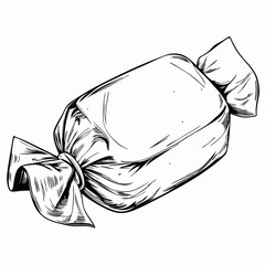 Black-and-white illustration of wrapped candy
