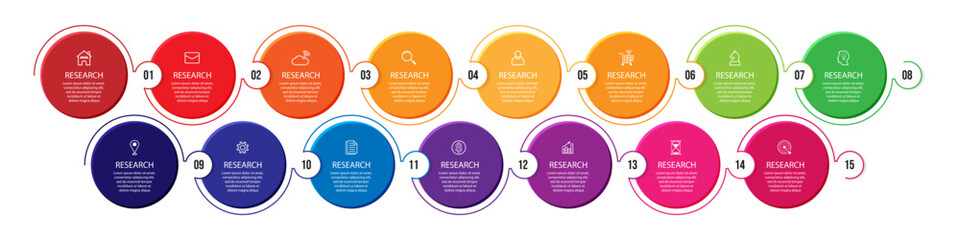 infographic vector design 15 interconnected parts, there are icons, numbers and colors that are good for your business