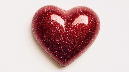 Fototapeta premium A glittery glossy red heart with sparkling reflections, isolated on a clean background