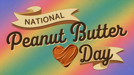 National Peanut Butter Day Banner with Peanut Butter Heart Shape and Pastel Background