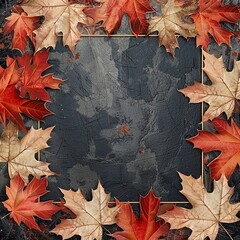 Autumn leaves frame on dark background.