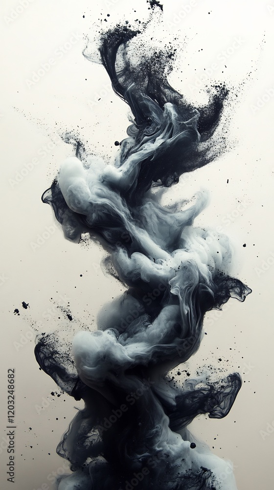 Poster dramatic display of black and white powder erupting in an abstract pattern embodying modern art prin